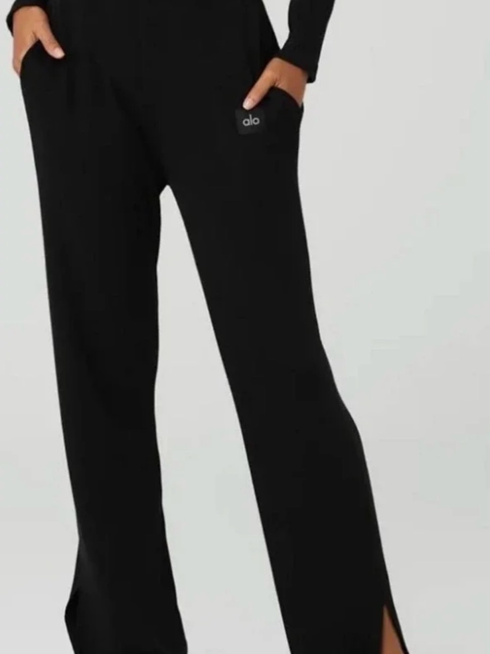 ALO Yoga Black Wide-Leg Knit Lounge Pants with Pocket Logo